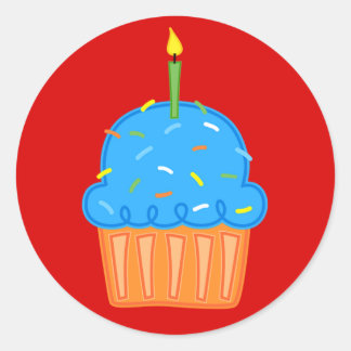 男の子カップケーキ赤いステッカー ラウンドシール