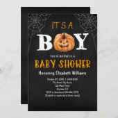 男の子カボチャのハロウィーンの赤ちゃんシャワー 招待状 (正面/裏面)