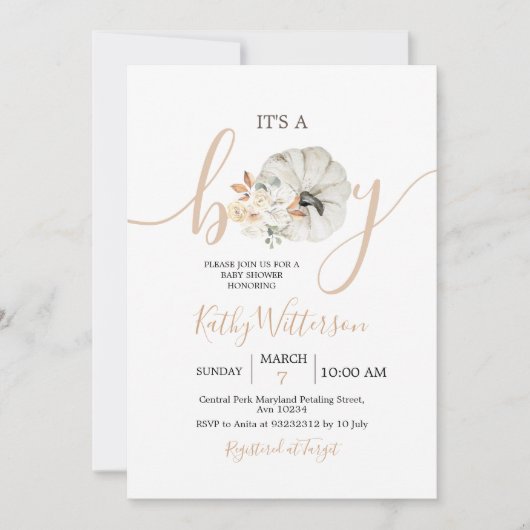 男の子カボチャのフローラの素朴赤ちゃんシャワー 招待状 (正面)