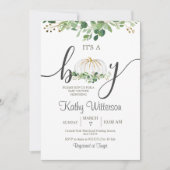 男の子カボチャの緑のフローラベビーシャワー 招待状 (正面)