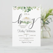 男の子カボチャの緑のフローラベビーシャワー 招待状 (スタンド正面)