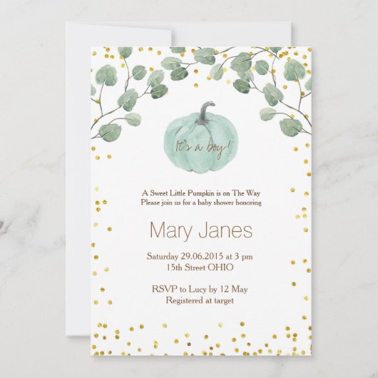 男の子カボチャの赤ちゃんシャワーの水色だ 招待状 (正面)