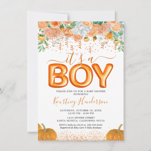 男の子カボチャ秋ベビーシャワー招待状 招待状 (正面)