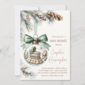 男の子クリスマスツリーオーナメント冬の赤ちゃんシャワー 招待状 (正面)