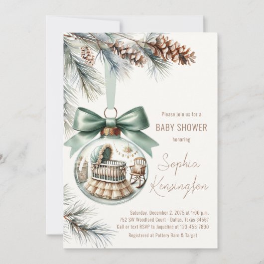 男の子クリスマスツリーオーナメント冬の赤ちゃんシャワー 招待状 (正面)