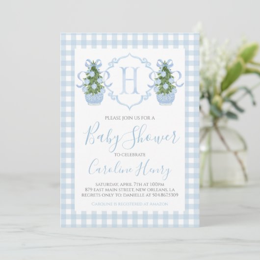 男の子クリスマスベビーシャワージンガ名門私立校風のムブルー 招待状 (スタンド正面)