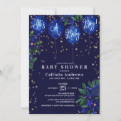 男の子グリッターバルーンフローラベイビーシャワー 招待状 (正面)