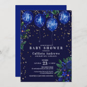 男の子グリッターバルーンフローラベイビーシャワー 招待状 (正面/裏面)