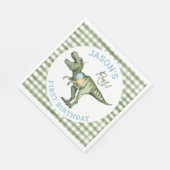 男の子グリーンストンプチョンプロア恐竜1番目の誕生日 スタンダードランチョンナプキン (角)