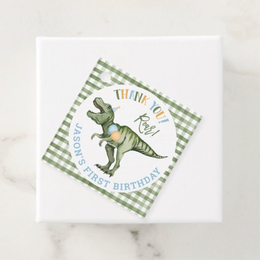 男の子グリーンストンプチョンプロア恐竜1番目の誕生日 フェイバータグ (インサイチュ)