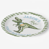 男の子グリーンストンプチョンプロア恐竜1番目の誕生日 ペーパープレート (アングル)