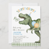 男の子グリーンストンプチョンプロア恐竜1番目の誕生日 招待状 (正面)