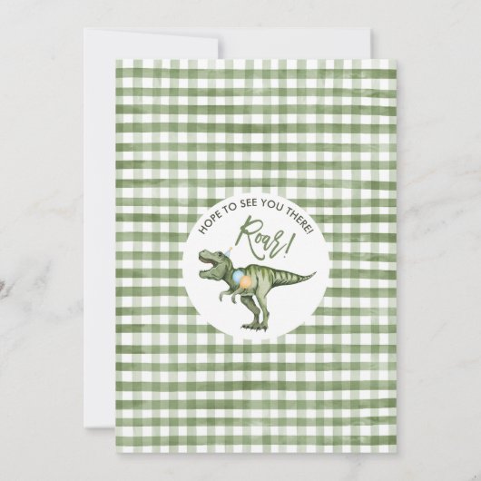 男の子グリーンストンプチョンプロア恐竜1番目の誕生日 招待状 (裏面)