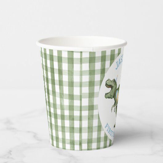男の子グリーンストンプチョンプロア恐竜1番目の誕生日 紙コップ (右)