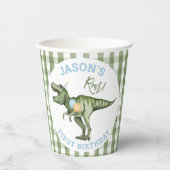 男の子グリーンストンプチョンプロア恐竜1番目の誕生日 紙コップ (正面)