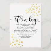 男の子ゴールデンスターズの赤ちゃんシャワー 箔招待状 (正面)