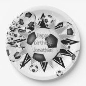男の子サッカーのボールは誕生日 ペーパープレート (正面)
