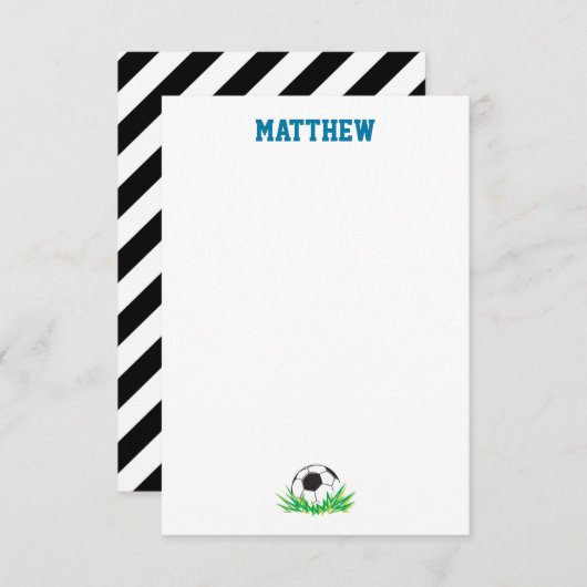 男の子サッカー感謝の文房具ノートカード サンキューカード (正面/裏面)