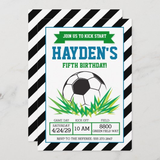 男の子サッカー誕生日パーティーの招待状 招待状 (正面/裏面)