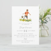 男の子サッカー誕生日パーティーの招待 – 水色 招待状 (スタンド正面)