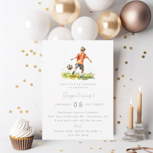 男の子サッカー誕生日パーティーの招待 – 水色 招待状