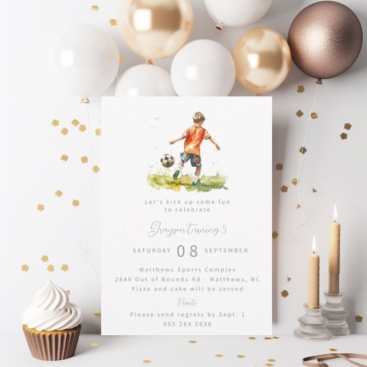 男の子サッカー誕生日パーティーの招待 – 水色 招待状
