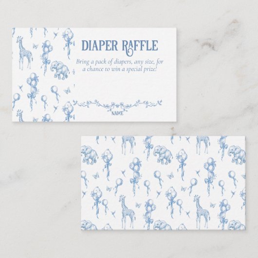 男の子サファリのアニマルブルーバルーンベビーシャワー エンクロージャーカード (正面/裏面)