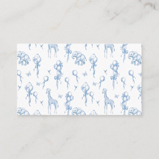 男の子サファリのアニマルブルーバルーンベビーシャワー エンクロージャーカード (裏面)