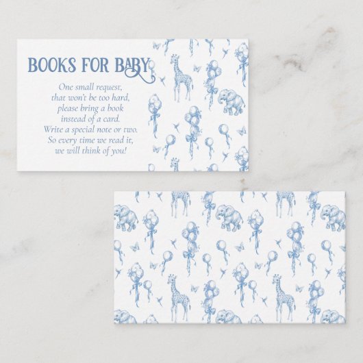 男の子サファリのアニマルブルーバルーンベビーシャワー エンクロージャーカード (正面/裏面)