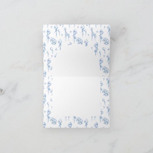 男の子サファリのアニマルブルーバルーンベビーシャワー サンキューカード (内部)