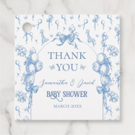 男の子サファリのアニマルブルーバルーンベビーシャワー フェイバータグ