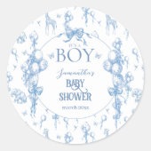 男の子サファリのアニマルブルーバルーンベビーシャワー ラウンドシール (正面)