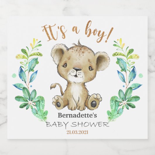 男の子サファリのベビーシャワーパーティー スパークリングワインラベル (シングルラベル)