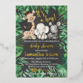 男の子サファリのワイルドベイビーシャワー実在 箔招待状 (正面)