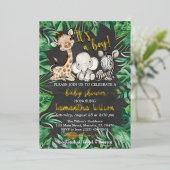 男の子サファリのワイルドベイビーシャワー実在 箔招待状 (立ち正面)