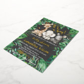 男の子サファリのワイルドベイビーシャワー実在 箔招待状 (回転した状態)