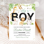 男の子サファリのワイルドワンベイビーシャワー 招待状