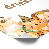 男の子サファリの動物が飲み物の看板をつかむ フォトプリント            (角)