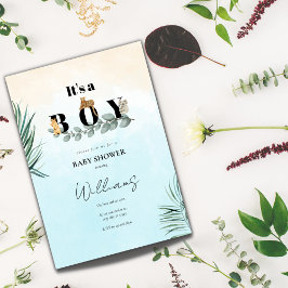 男の子サファリの動物の赤ちゃんシャワー 招待状