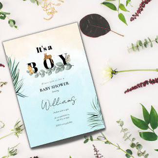 男の子サファリの動物の赤ちゃんシャワー 招待状