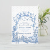 男の子サファリの動物の青いトイレベビシャワー 招待状 (スタンド正面)