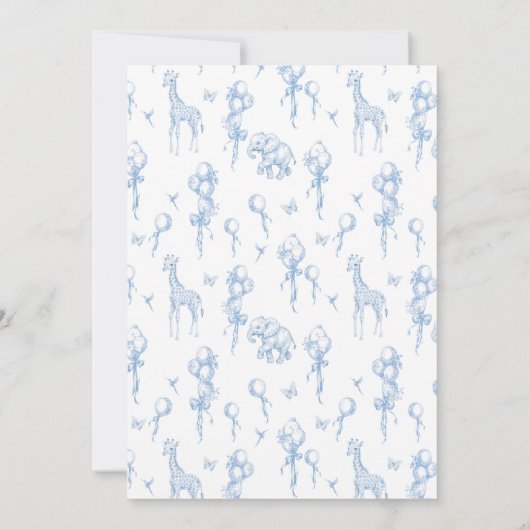 男の子サファリの動物の青いトイレベビシャワー 招待状 (裏面)