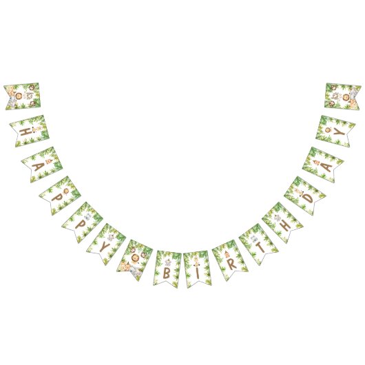 男の子サファリの動物2野生の2番目の誕生日 バンティングフラッグ (全)