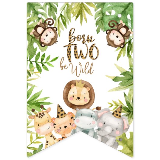 男の子サファリの動物2野生の2番目の誕生日 バンティングフラッグ (第1の旗)