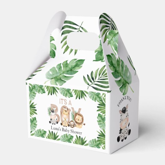 男の子サファリの赤ちゃんシャワーお願いボックス フェイバーボックス (裏面サイド)