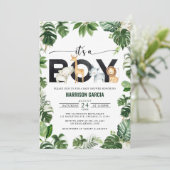 男の子サファリジャングルの動物のベビーシャワー 招待状 (スタンド正面)