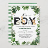 男の子サファリジャングルの動物のベビーシャワー 招待状 (正面/裏面)