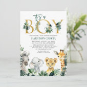 男の子サファリジャングルの動物のベビーシャワー 招待状 (スタンド正面)