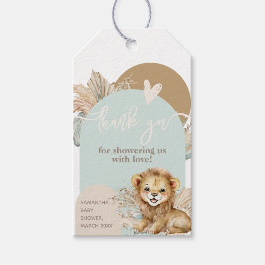 男の子サファリテーマライオンベビーシャワー ギフトタグ (正面)