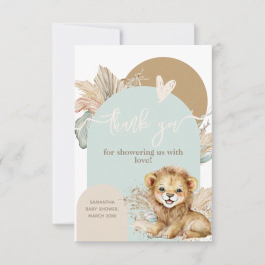 男の子サファリテーマライオンベビーシャワー サンキューカード (正面)